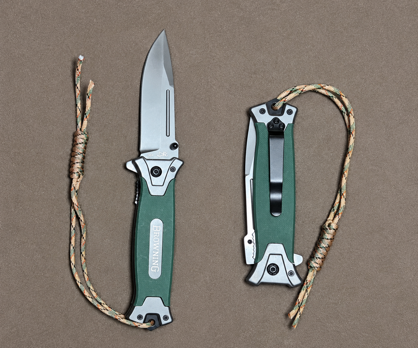 Canivete Dobrável Browning 364 EDC – Cabo Verde com Clip e Lanyard