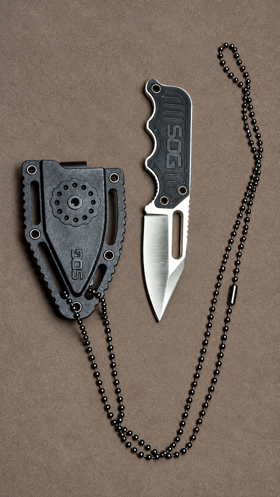 Faca Fixa EDC Compacta SOG com Bainha Tática, Clip e Corrente Ball Chain